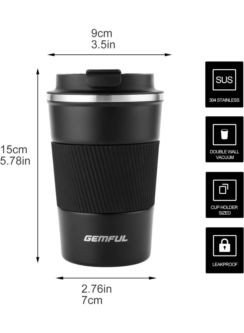 GEMFUL Travel Coffee Mug Stainless Steel Vacuum Ice and Hot Drinks Insulated Tumbler for Home Office Outdoor Works, 380ml, Black - Image 4