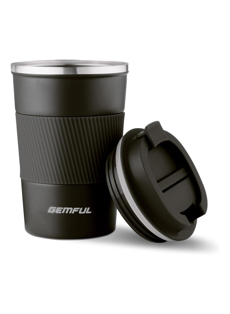 GEMFUL Travel Coffee Mug Stainless Steel Vacuum Ice and Hot Drinks Insulated Tumbler for Home Office Outdoor Works, 380ml, Black - Image 1