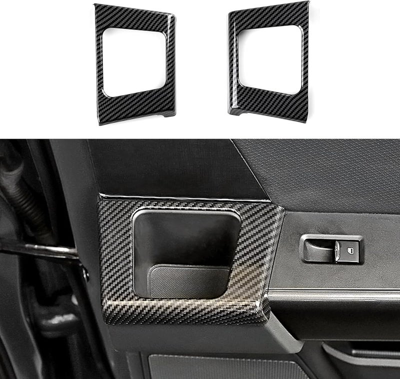 Keptrim for Ford F150 2021-2025 Rear Door Handle Cup Holder Panel Trims Interior Accessories, ABS Carbon Fiber, 2pcs - Image 1