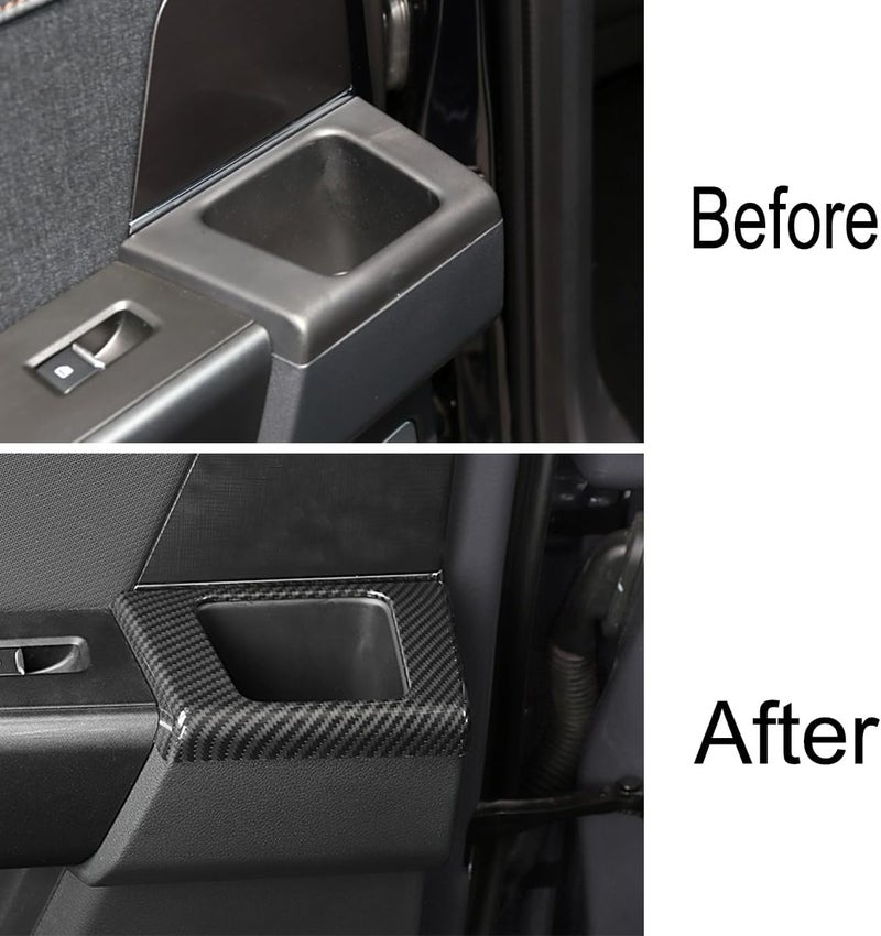 Keptrim for Ford F150 2021-2025 Rear Door Handle Cup Holder Panel Trims Interior Accessories, ABS Carbon Fiber, 2pcs - Image 2
