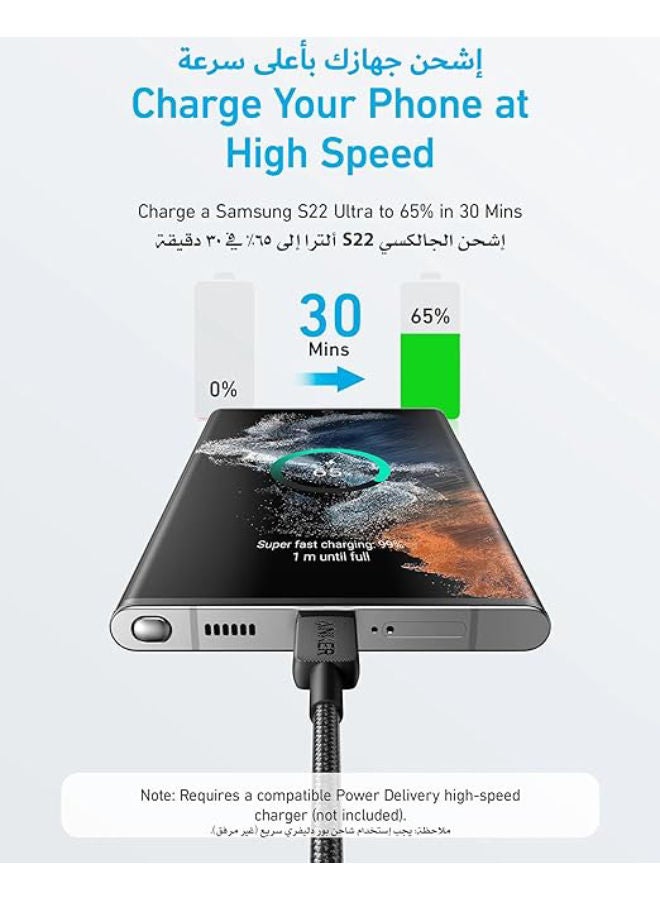 كابل Anker 322 USB-C إلى USB-C (مضفر بطول 3 أقدام) - Image 4