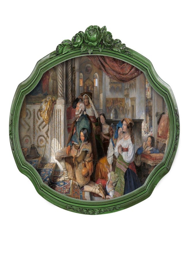 IAMOY Vintage Framed Wall Art, Green Framed Canvas Wall Art Decor for Living Dining Room Hallways Entryways, Victorian Portrait Prints Paintings Artwork with Hand-Painted Frame, 17 x 13.5 inches - Image 1