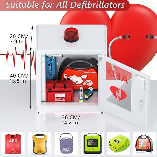 Wensha AED Defibrillator Wall Mounted Cabinet, Metal Steel Plate Storage Cabinet with Alarm and Light, fits All Brands Cardiac Science, 14.2'' x 7.9'' x 15.8'' - Image 2