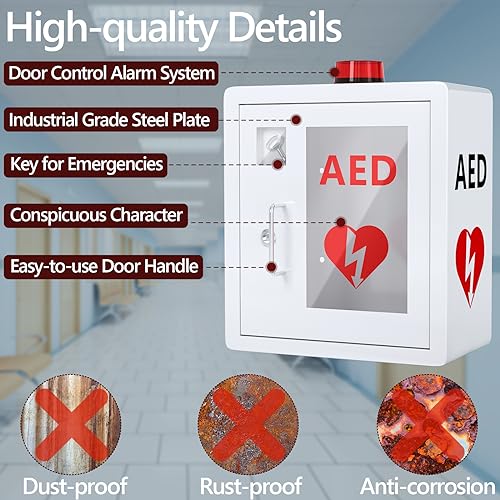 Wensha AED Defibrillator Wall Mounted Cabinet, Metal Steel Plate Storage Cabinet with Alarm and Light, fits All Brands Cardiac Science, 14.2'' x 7.9'' x 15.8'' - Image 3