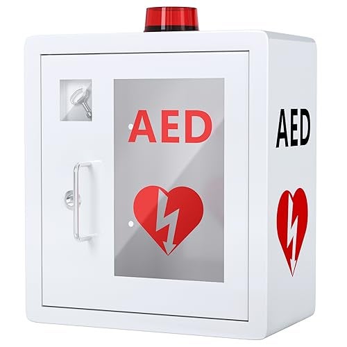 Wensha AED Defibrillator Wall Mounted Cabinet, Metal Steel Plate Storage Cabinet with Alarm and Light, fits All Brands Cardiac Science, 14.2'' x 7.9'' x 15.8'' - Image 1