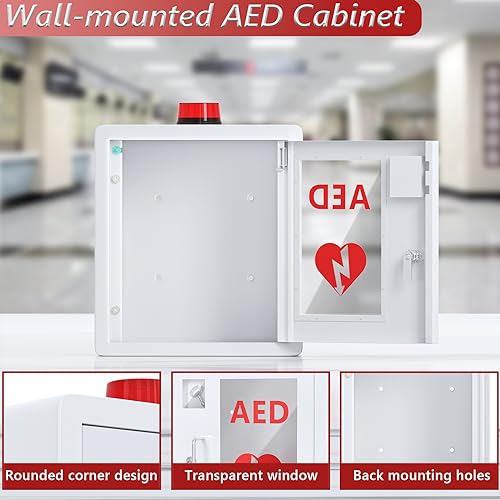 Wensha AED Defibrillator Wall Mounted Cabinet, Metal Steel Plate Storage Cabinet with Alarm and Light, fits All Brands Cardiac Science, 14.2'' x 7.9'' x 15.8'' - Image 4