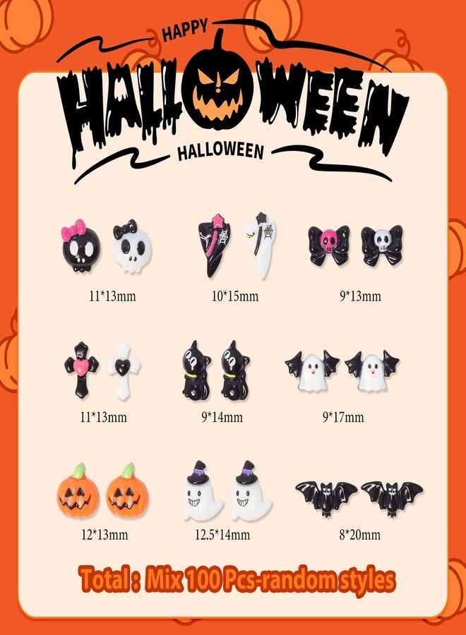 CESUSME 100 Pcs Halloween Resin Charms, Gothic Flatback Pumpkin Skull Ghost Bow Cross Cat Bat Junk Cases Halloween Resin Charms, Halloween Mini Figurines 3d Junk Charms for DIY Crafts Accessories - Image 4