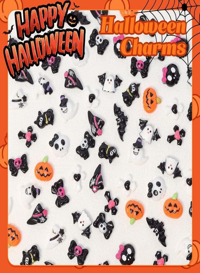 CESUSME 100 Pcs Halloween Resin Charms, Gothic Flatback Pumpkin Skull Ghost Bow Cross Cat Bat Junk Cases Halloween Resin Charms, Halloween Mini Figurines 3d Junk Charms for DIY Crafts Accessories - Image 5
