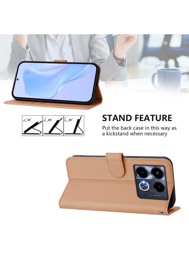 Zaboon Case For Infinix Note 40 5G Skin Feel Solid Color Leather Phone Case with Lanyard - Image 3