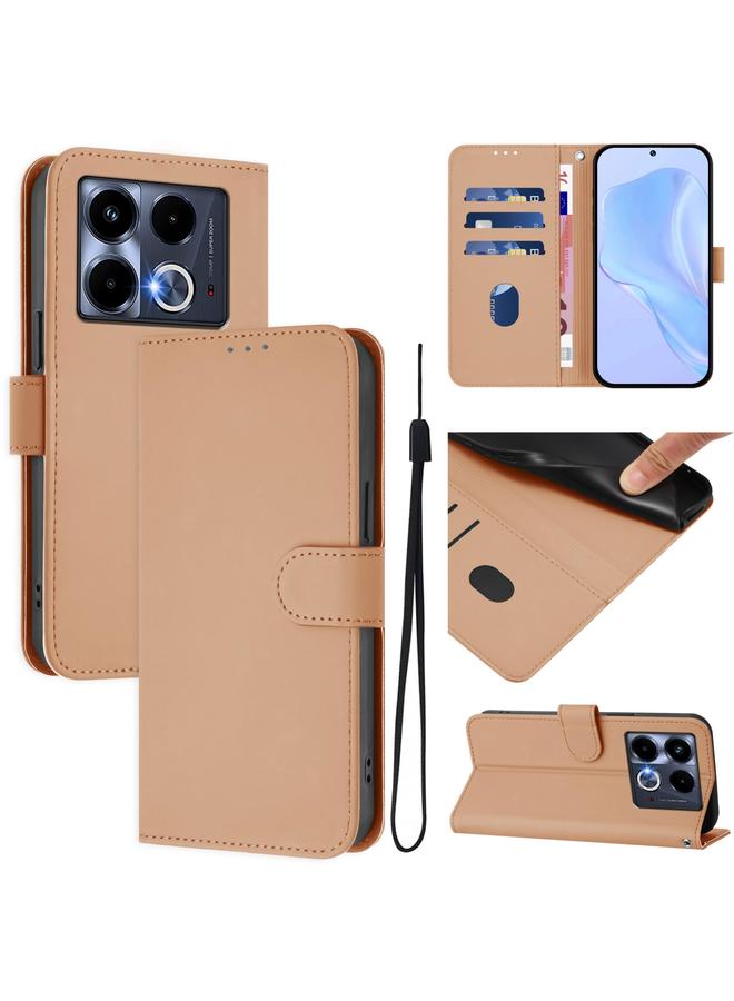 Zaboon Case For Infinix Note 40 5G Skin Feel Solid Color Leather Phone Case with Lanyard - Image 1