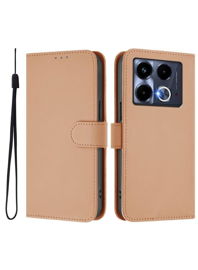 Zaboon Case For Infinix Note 40 5G Skin Feel Solid Color Leather Phone Case with Lanyard - Image 2