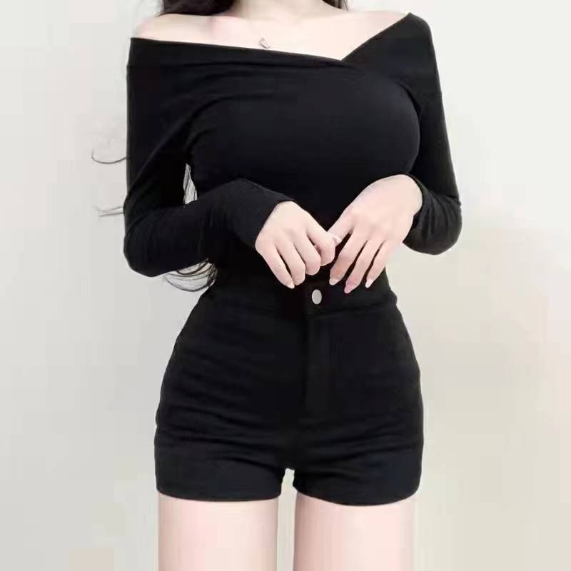 Khaki split puleather butt shorts autumn all-match high waist thin solid color underwear boots pants small leather pants 879# Black "Rome Cotton Classic]