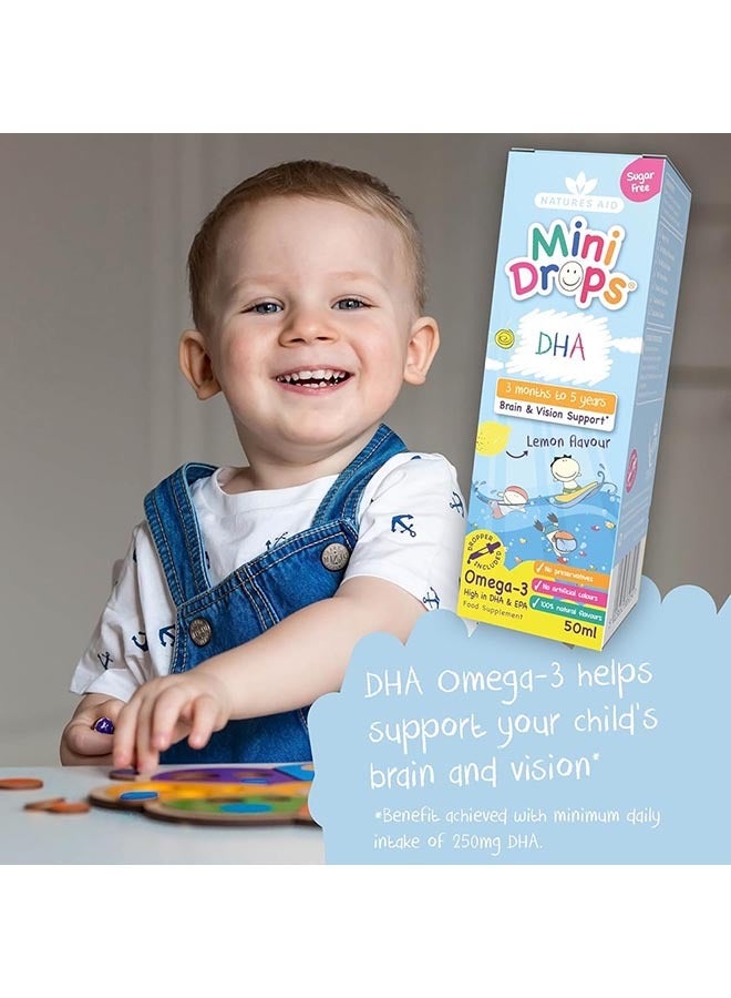 Natures Aid Mini Drops DHA with Omega-3 for 3 Months to 5 years Children - Lemon Flavor, 50ml - Image 3