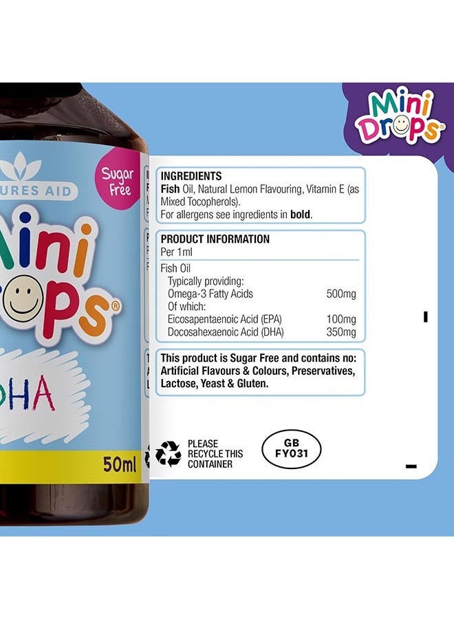 Natures Aid Mini Drops DHA with Omega-3 for 3 Months to 5 years Children - Lemon Flavor, 50ml - Image 4