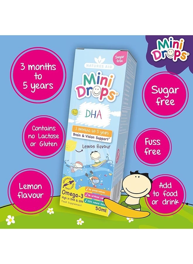 Natures Aid Mini Drops DHA with Omega-3 for 3 Months to 5 years Children - Lemon Flavor, 50ml - Image 5