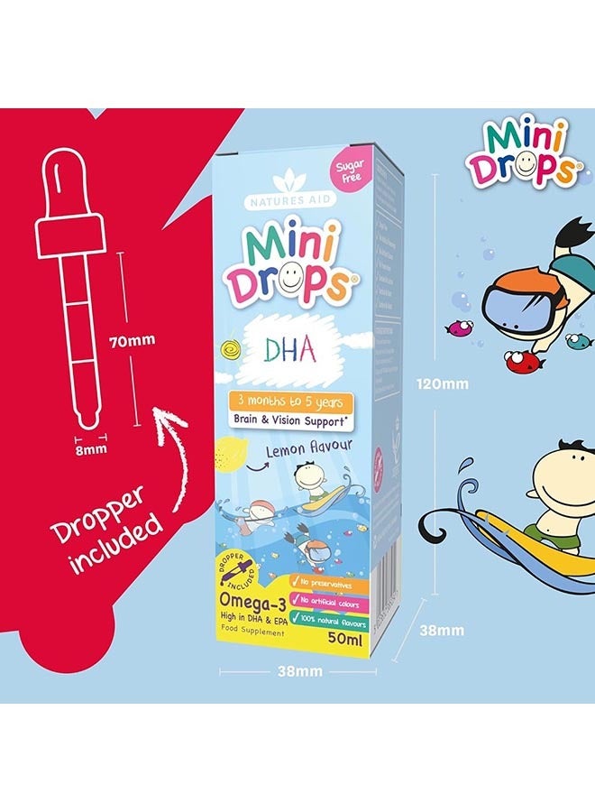 Natures Aid Mini Drops DHA with Omega-3 for 3 Months to 5 years Children - Lemon Flavor, 50ml - Image 1