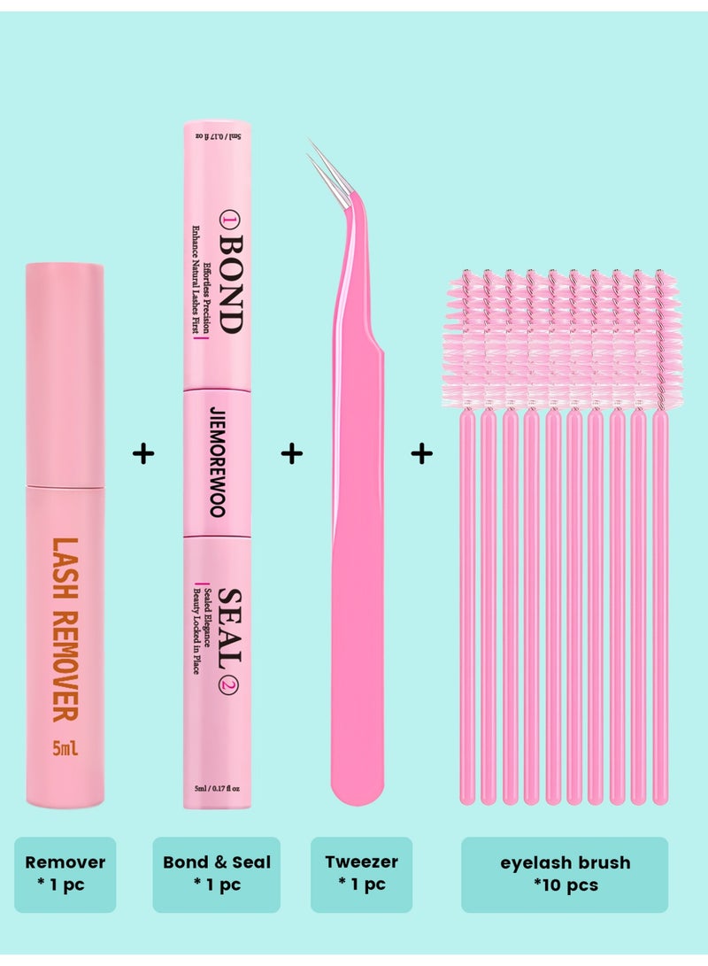 رموش جيمورو مجموعة كاملة لإزالة وصلات الرموش والغراء، غراء للرموش 2 في 1 للربط والختم (5 مل) مع مزيل الرموش، ملاقط، 10 فرش - مقاوم للماء، طويل الأمد، تثبيت قوي جداً - Image 2