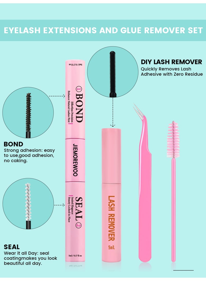 رموش جيمورو مجموعة كاملة لإزالة وصلات الرموش والغراء، غراء للرموش 2 في 1 للربط والختم (5 مل) مع مزيل الرموش، ملاقط، 10 فرش - مقاوم للماء، طويل الأمد، تثبيت قوي جداً - Image 4