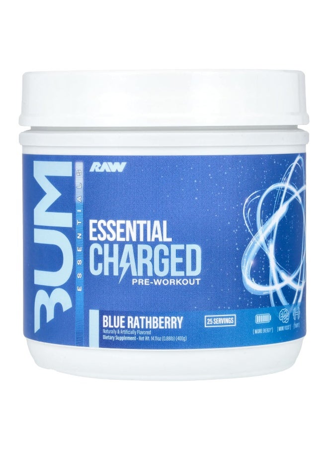 Raw Nutrition Raw Nutrition, Bum Essentials, Essential Charged Pre-Workout, Blue Rathberry, 0.88 lb (400 g)  - Image 1