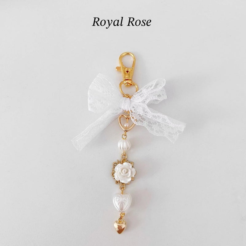 Agromusk Gold Bow Keychain Bag Charms for Women Rose Flower Heart Pearl Beaded Purse Charms Coquette Aesthetic Key Chain Jewelry Elegant Decor Accessories Pendant - Image 3