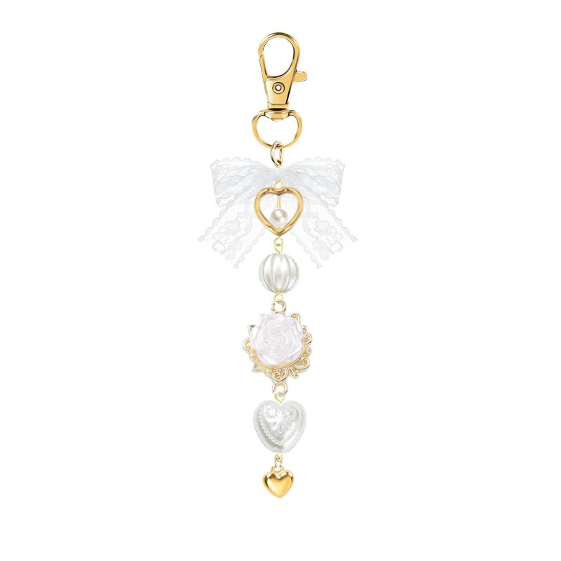 Agromusk Gold Bow Keychain Bag Charms for Women Rose Flower Heart Pearl Beaded Purse Charms Coquette Aesthetic Key Chain Jewelry Elegant Decor Accessories Pendant - Image 1