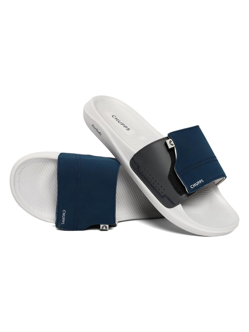 CHUPPS Urban One Vapor Slider for Men, FOAM6 Upper Technology (6mm Foam) Snug Fit with Airsoft Footbed (Contoured & Cushioned) for Super Comfort Flip Flop Slipper Navy Grey - Image 1