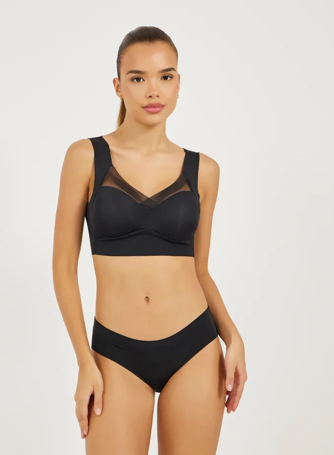 Styli Pack of 3 - Padded Non Wired Full Support Mesh Cross Over Front Detail Crop Top