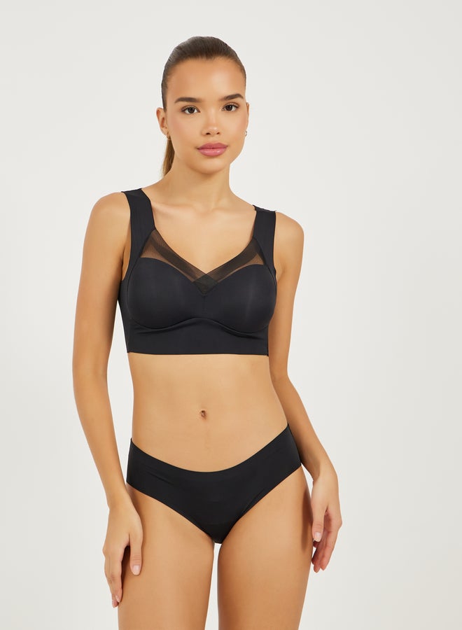 ستايلي عبوة من 3 - كروب توب مبطن بدون أسلاك بدعم كامل بتفاصيل شبكية متقاطعة من الأمام - Image 3