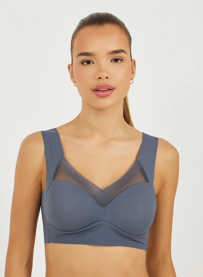 Styli Pack of 3 - Padded Non Wired Full Support Mesh Cross Over Front Detail Crop Top