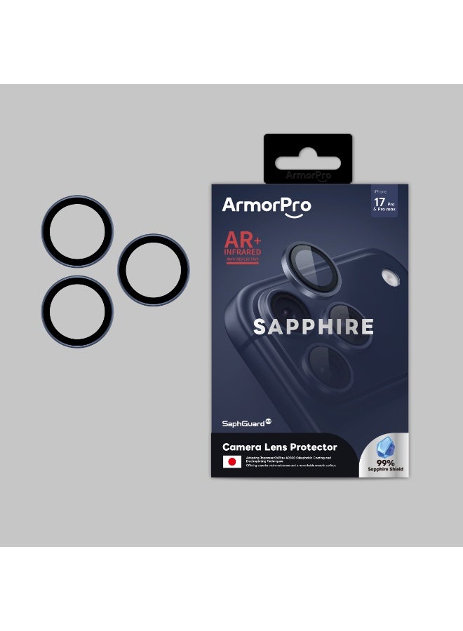 ارمور برو حماية عدسة كاميرا Sapphire، iPhone 17 Pro & 17 Pro Max، صلابة Sapphire، أزرق داكن - Image 3