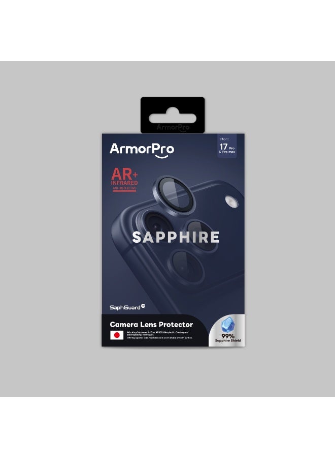 ارمور برو حماية عدسة كاميرا Sapphire، iPhone 17 Pro & 17 Pro Max، صلابة Sapphire، أزرق داكن - Image 2