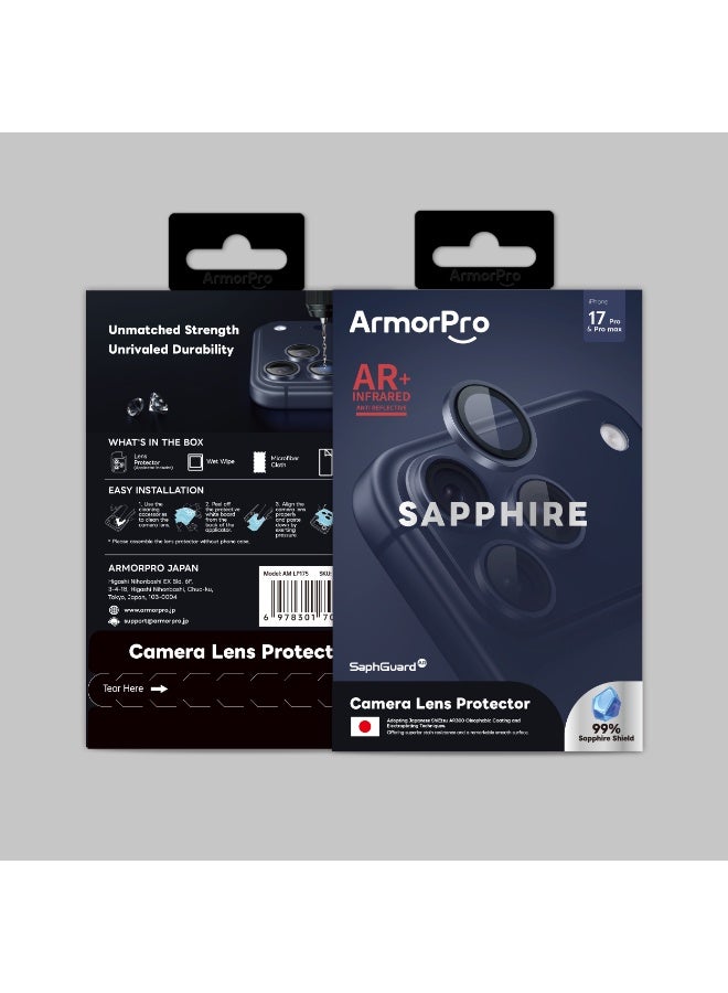 ارمور برو حماية عدسة كاميرا Sapphire، iPhone 17 Pro & 17 Pro Max، صلابة Sapphire، أزرق داكن - Image 1