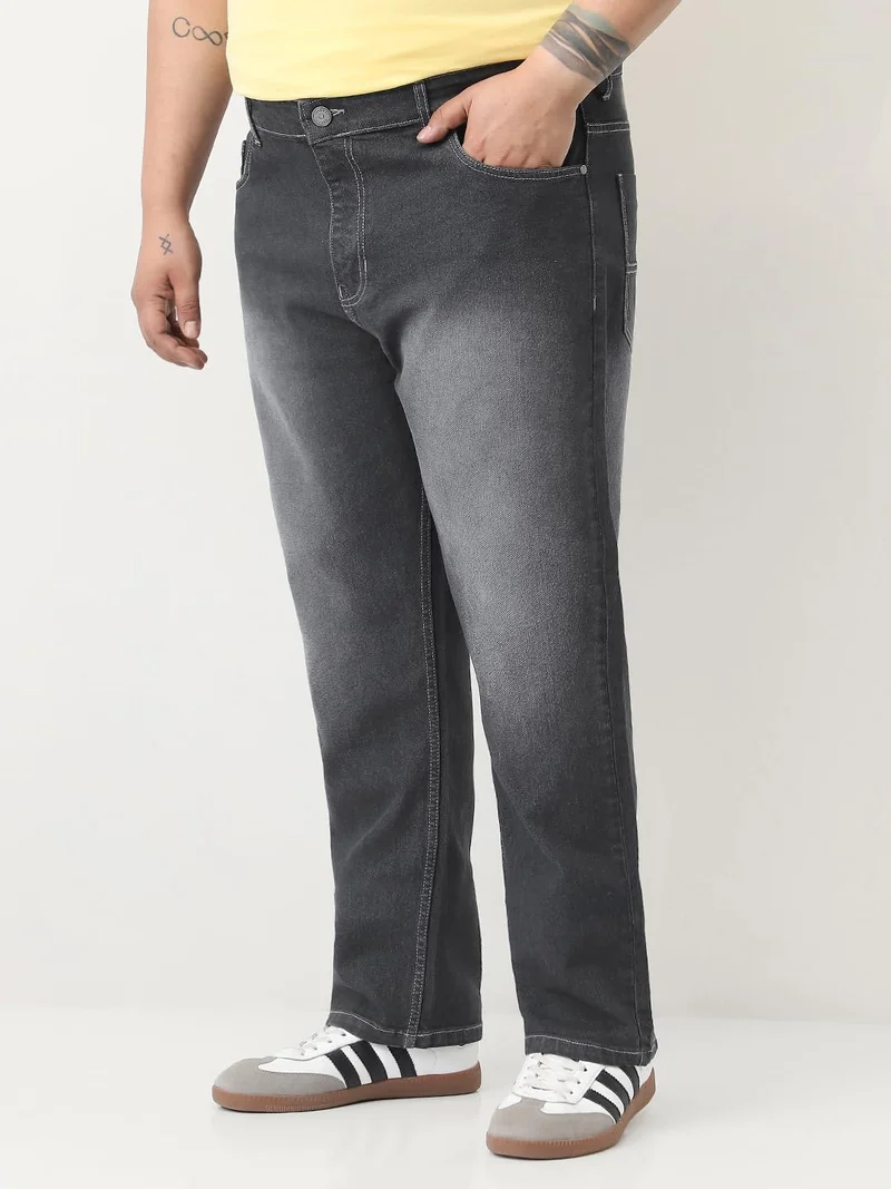 Urbano Fashion  Urbano Plus Men's Dark Grey Straight Fit Washed Jeans Stretchable  | Best Price UAE