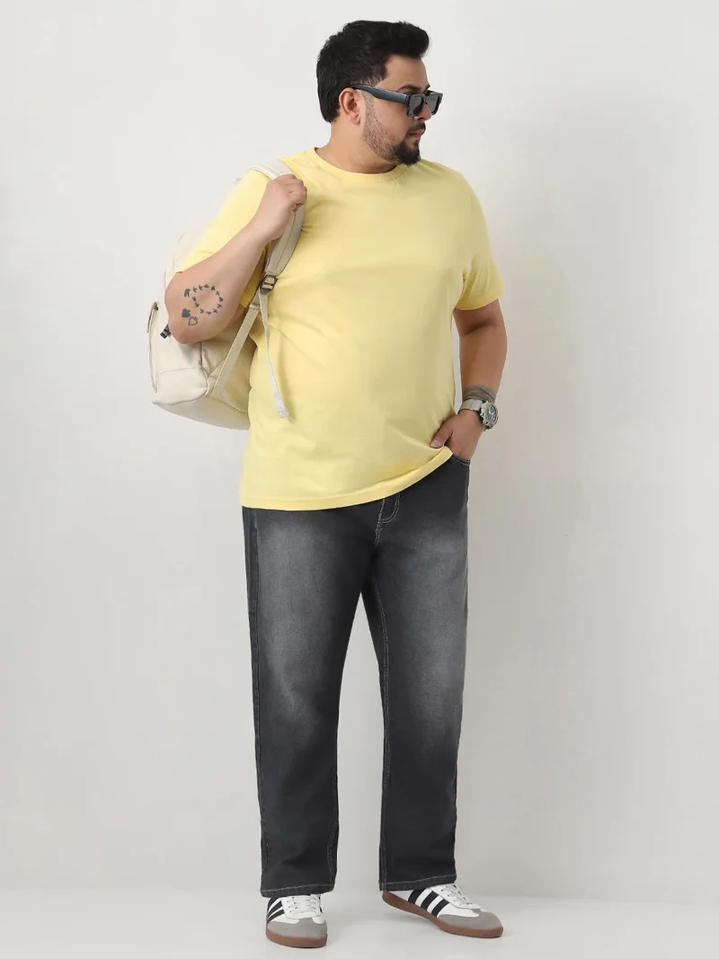 Urbano Fashion  Urbano Plus Men's Dark Grey Straight Fit Washed Jeans Stretchable  | Best Price UAE