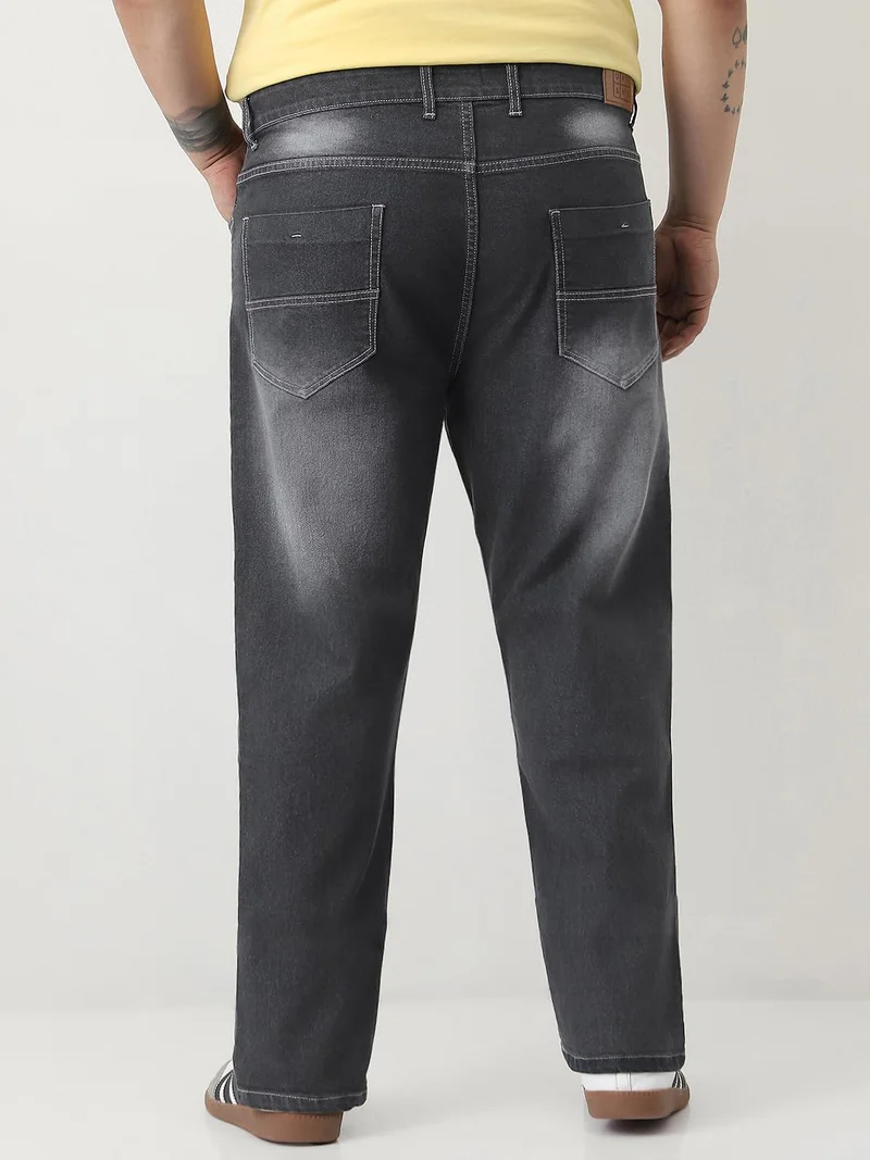 Urbano Fashion  Urbano Plus Men's Dark Grey Straight Fit Washed Jeans Stretchable  | Best Price UAE