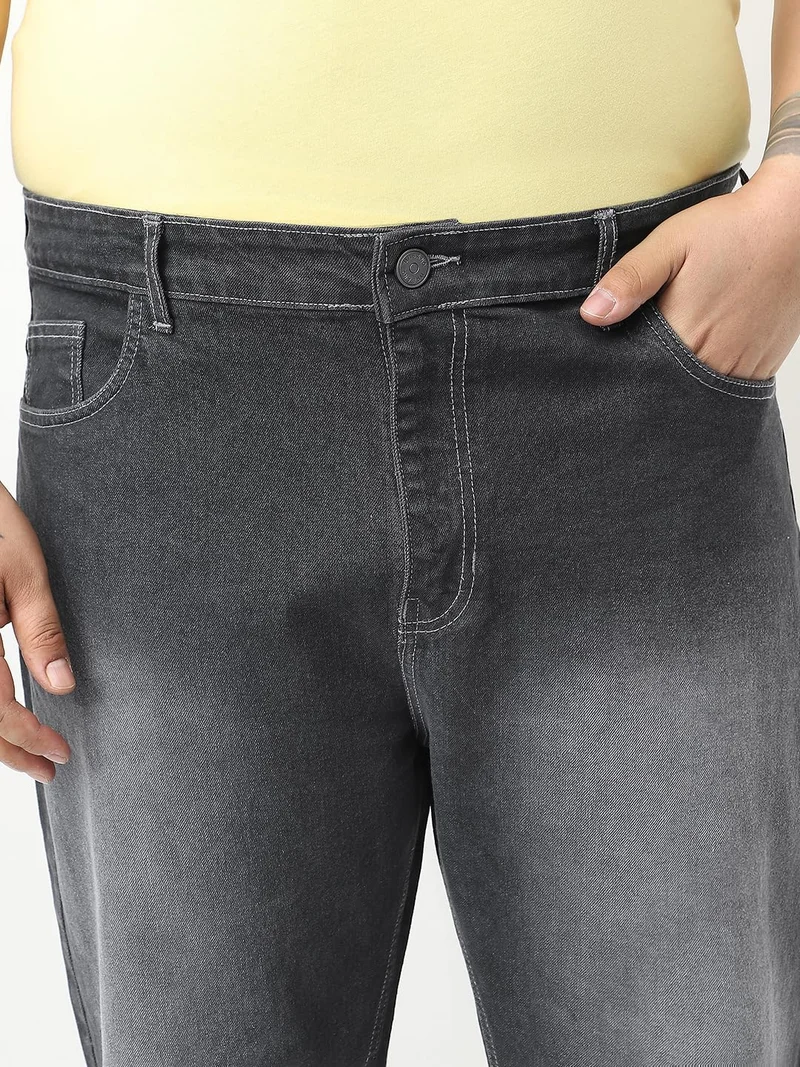 Urbano Fashion  Urbano Plus Men's Dark Grey Straight Fit Washed Jeans Stretchable  | Best Price UAE