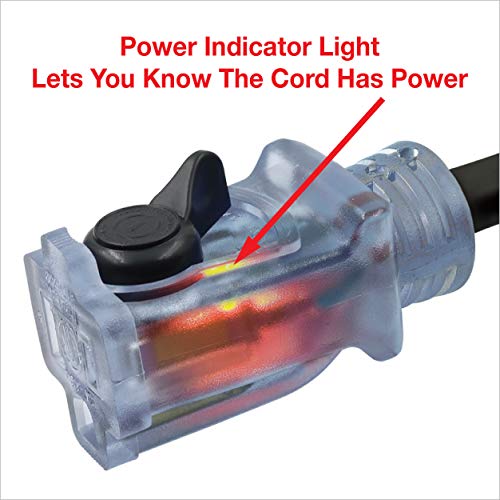 Clear Power 80 ft Outdoor Extension Cord 16/3 SJTW with Lighted Locking Connector, Black, Water & Weather Resistant, Flame Retardant, 3 Prong Grounded Plug, CP10128 - Image 5
