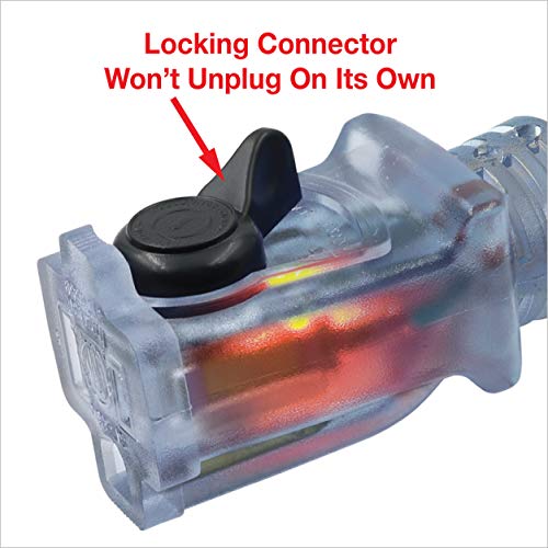 Clear Power 80 ft Outdoor Extension Cord 16/3 SJTW with Lighted Locking Connector, Black, Water & Weather Resistant, Flame Retardant, 3 Prong Grounded Plug, CP10128 - Image 4