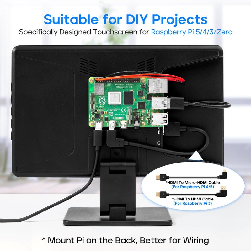 ROADOM Touch Screen Monitor with Case,ROADOM 10.1â€™â€™ Raspberry Pi Screen, IPS FHD 1024Ã—600,Responsive and Smooth Touch,Dual Built-in Speakers,HDMI Input,Compatible with Raspberry Pi 5/4/3/Zero,Versatile Stand - Image 2