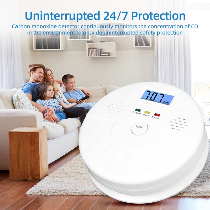 3 Packs Carbon Monoxide Detector LCD Digital Display 85dB Alarm Battery Operation CO Monitor Alarm Detector with LED Indicator Lights for Home / Workplace / Garage / Office - Batteries NOT Included - Image 4