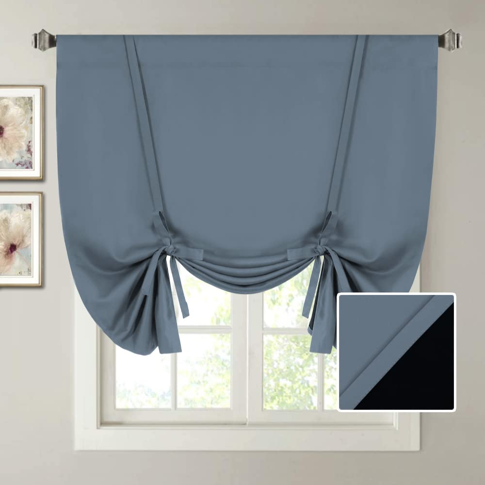 H.VERSAILTEX HVERSAILTEX 100 Blackout Curtains for Windows Tie Up Curtains Thermal Insulated Balloon Shade for BathroomKitchenGlass Door 1 Panel 42 inches W by 63 inches L Stone Blue