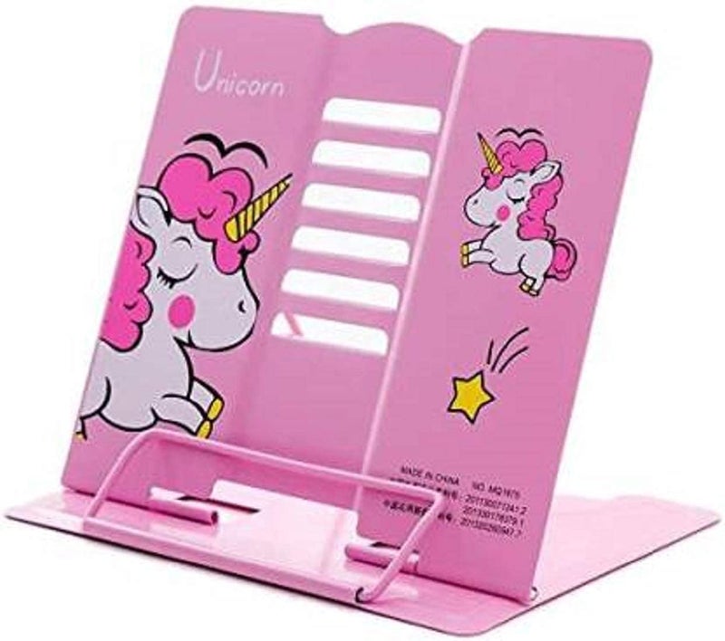 OANGO Unicorn Themed Multi Angle Adjustable and Portable Metal Reading Support Book Holder Bookend Stand for TabletCookbookTextbookSheetPainting for Kids and Students Pink - Image 1
