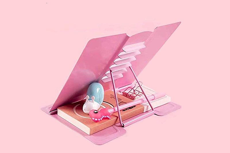 OANGO Unicorn Themed Multi Angle Adjustable and Portable Metal Reading Support Book Holder Bookend Stand for TabletCookbookTextbookSheetPainting for Kids and Students Pink - Image 2