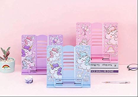 OANGO Unicorn Themed Multi Angle Adjustable and Portable Metal Reading Support Book Holder Bookend Stand for TabletCookbookTextbookSheetPainting for Kids and Students Pink - Image 4