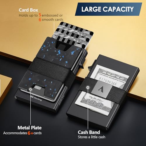 AUTLEY Slim Card Holder, Minimalist Pop Up Wallet for Men, RFID Blocking Mens Wallet with Cash Band (Blue Spot Carbon Fiber) - Image 4