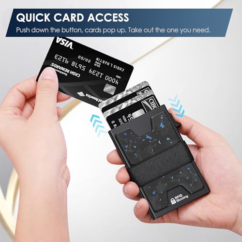 AUTLEY Slim Card Holder, Minimalist Pop Up Wallet for Men, RFID Blocking Mens Wallet with Cash Band (Blue Spot Carbon Fiber) - Image 5
