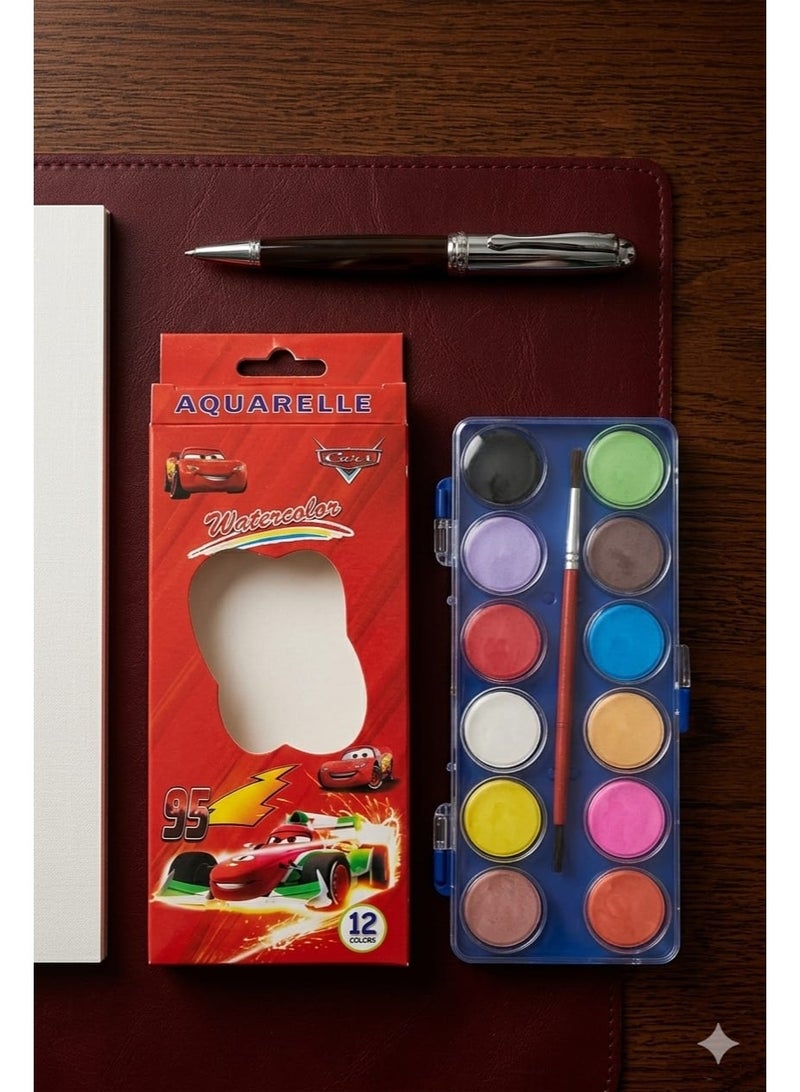 Kids Watercolor Set - 12 Vibrant Colors with Paintbrush