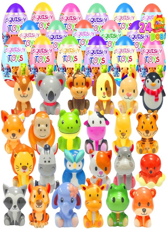 Cherislpy 24 Pack Prefilled Easter Eggs with Animal Squishy Toys Slow Squeeze Toys for Kids Girls Boys Easter Basket Stuffers Party Favors Gifts Easter Egg Fillers - Image 1