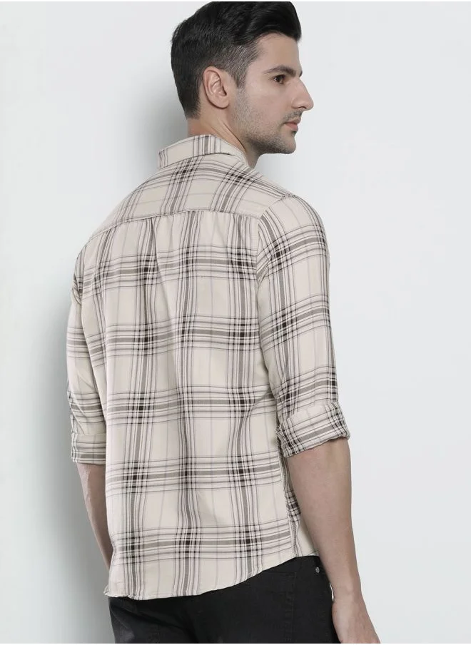 The Indian Garage Co Men Slim Fit Checkered Full Sleeves Spread Collar Casual Shirt