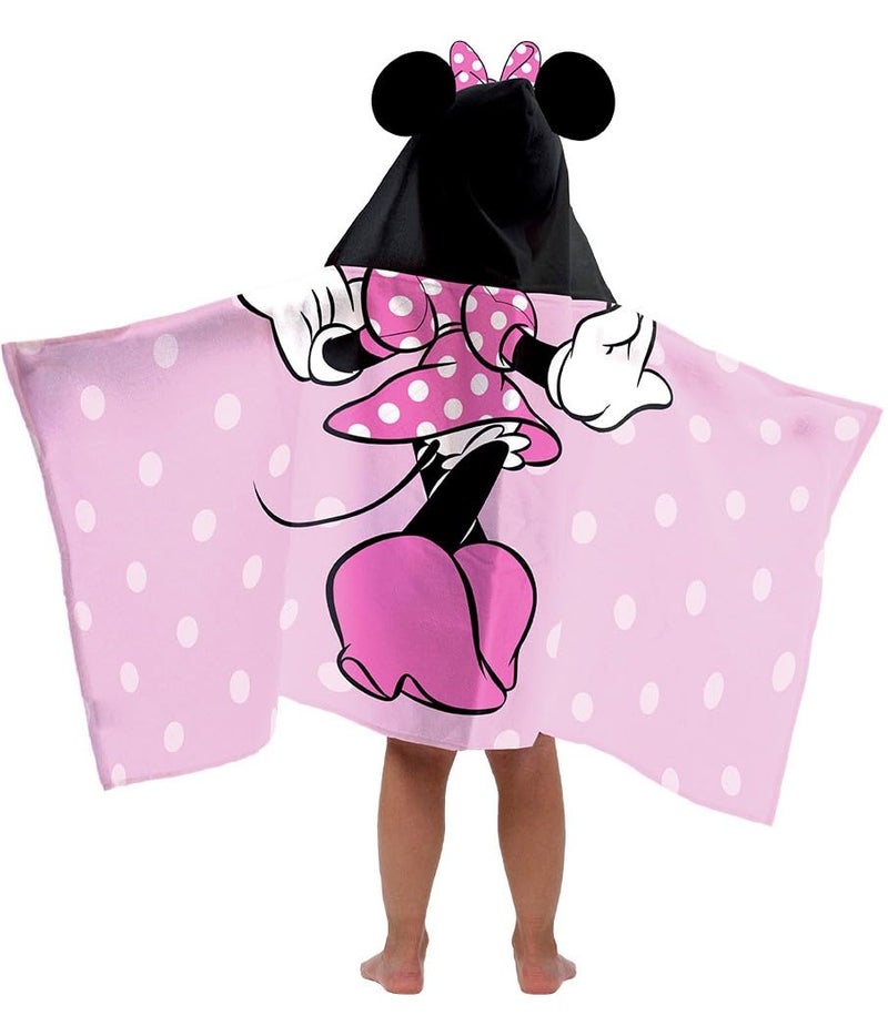 Jay Franco Kids Hooded Towel â€“ 22" x 51" Super Soft Bath Wrap with 3D Hood, Beach, Pool & Travel, Official Licensed Product, Pink - Minnie Mouse